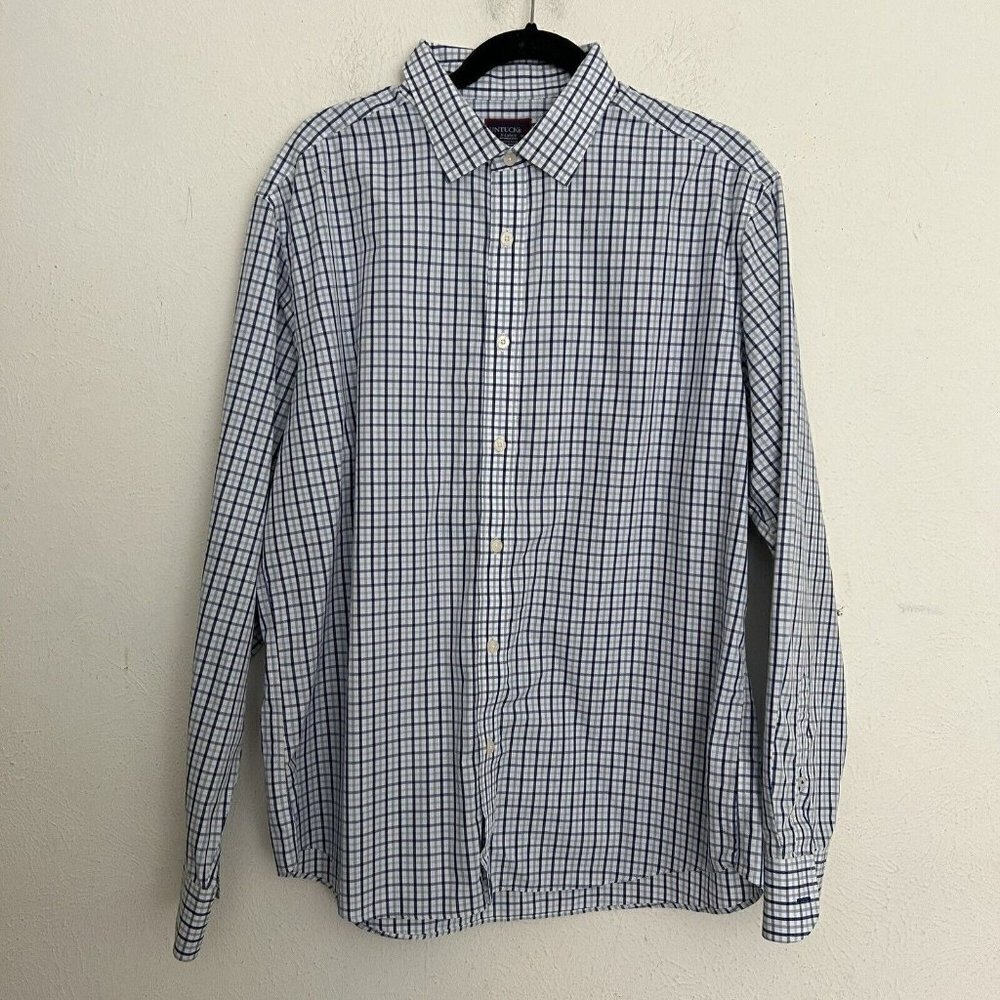 Untuckit Shirt Mens Size XLarge White Blue Plaid Check Cotton Button Up Casual